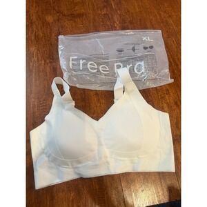 Free Bra Womens Wireless Comfort Bra White Ribbed Seamless Bralette Size XL